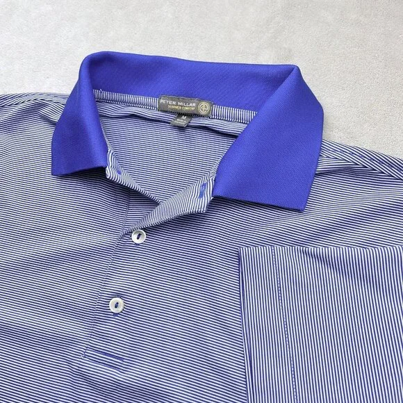 Peter Millar Summer Comfort Mens Medium Striped Polo Blue White Breathable - Picture 1 of 11